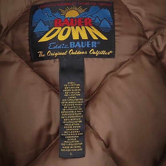 Eddie Bauer Goose Down Jacket Faux Fur Hood/Face 650 Fill Power Geddes Parka L - Picture 6 of 12